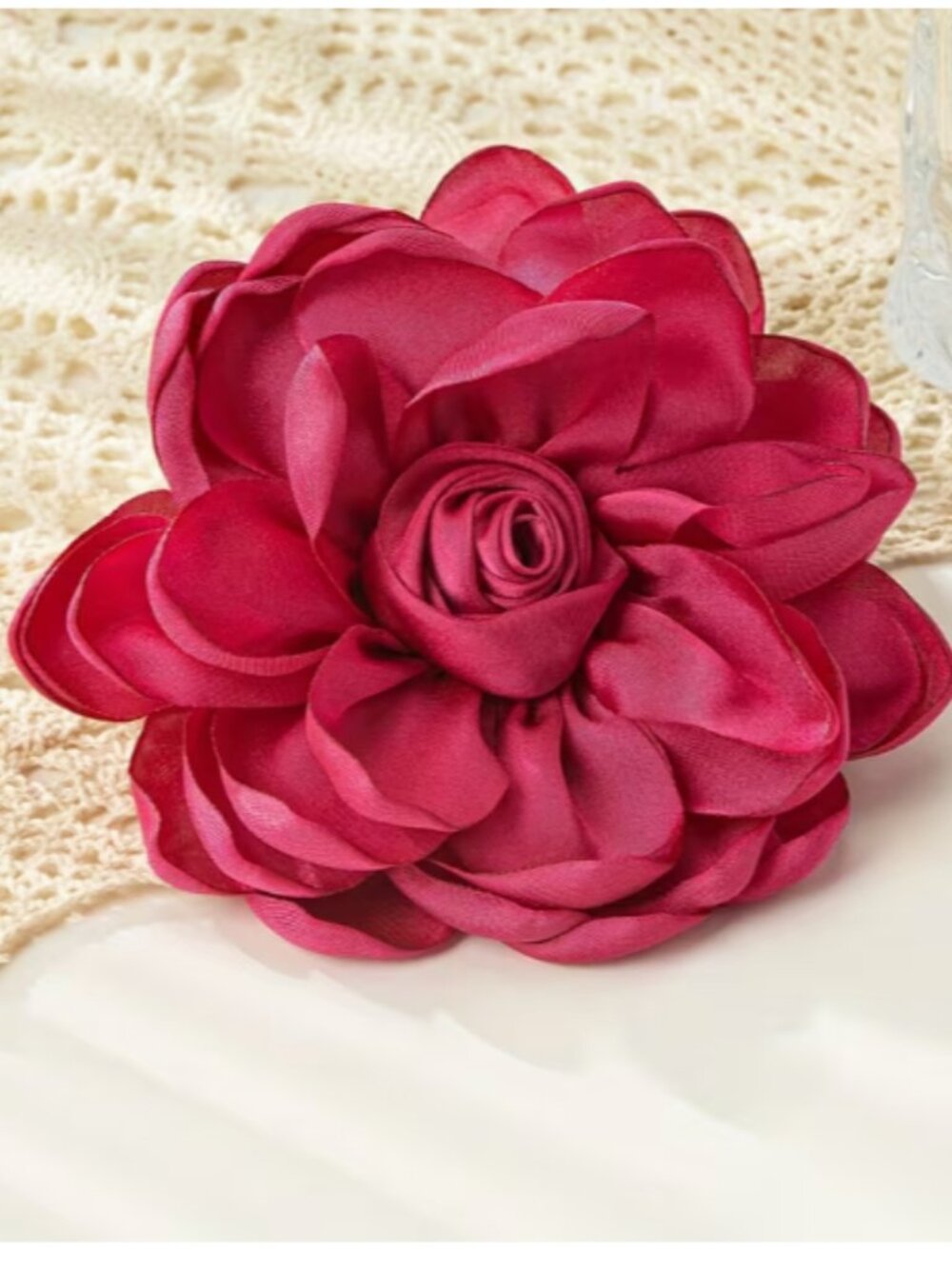 Satin Floral Brooch in Deep Pink